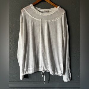 Tribal White Mesh Pullover Crewneck Tie-Hem Long Sleeve | Size L